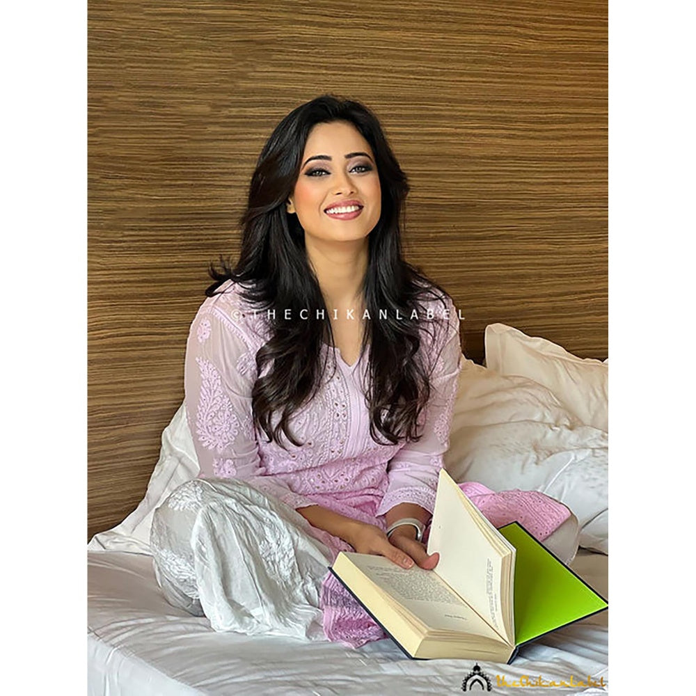 The Chikan Label Shweta Tiwari Suhani Viscose Chikankari Straight Pink Kurta