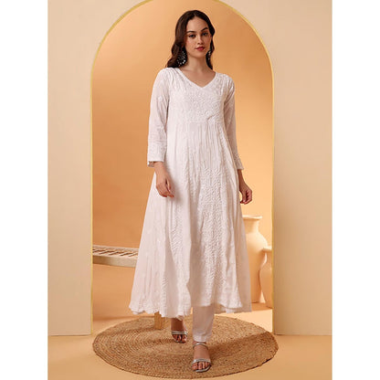 The Chikan Label White Ridhima Modal Chikankari Angrakha