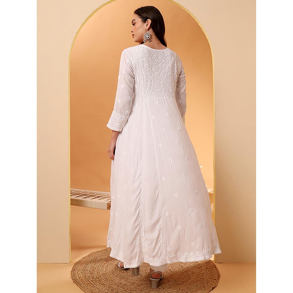 The Chikan Label White Ridhima Modal Chikankari Angrakha