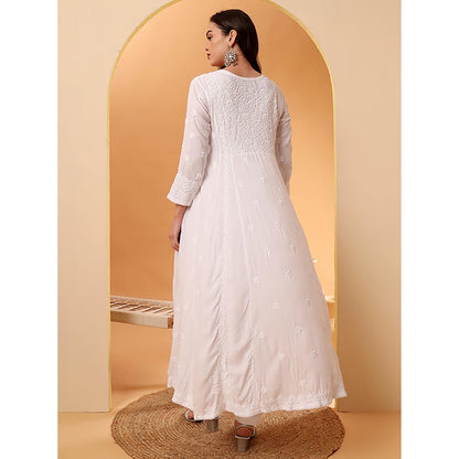 The Chikan Label White Ridhima Modal Chikankari Angrakha