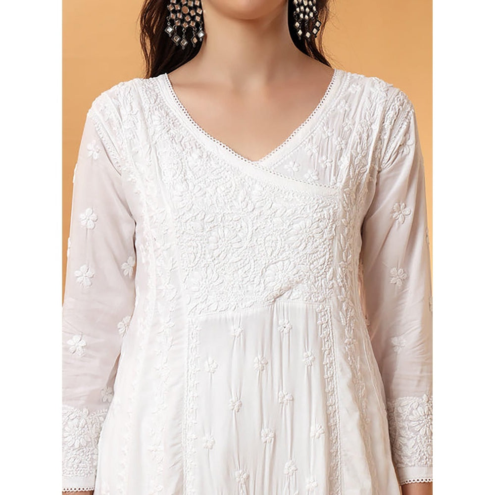 The Chikan Label White Ridhima Modal Chikankari Angrakha