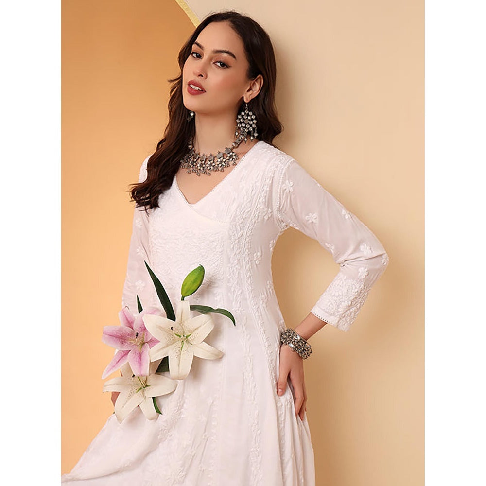 The Chikan Label White Ridhima Modal Chikankari Angrakha