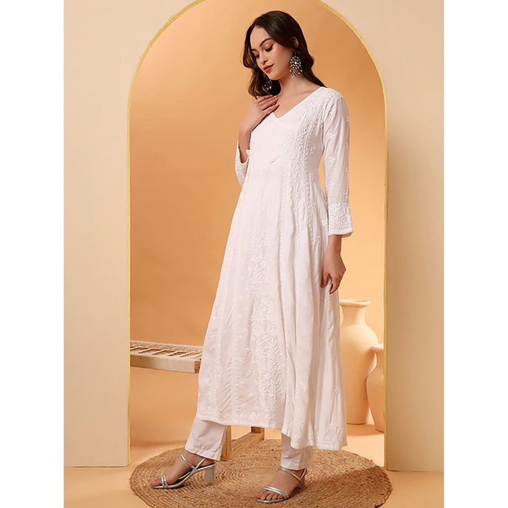 The Chikan Label White Ridhima Modal Chikankari Angrakha
