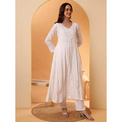 The Chikan Label White Ridhima Modal Chikankari Angrakha