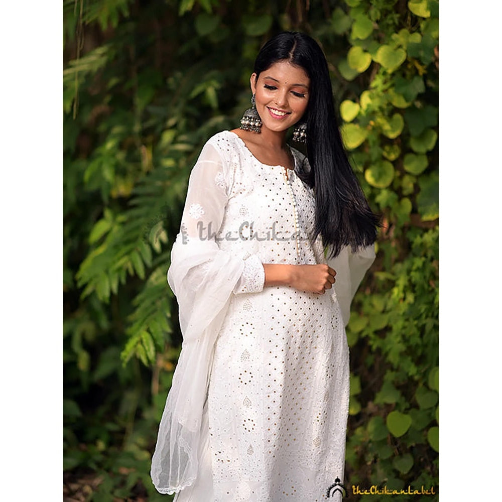 The Chikan Label White Premium Mukaish Viscose Kurta With Inner