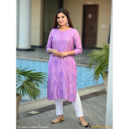 The Chikan Label Aniya Chanderi Chikankari Straight Lavender Kurta
