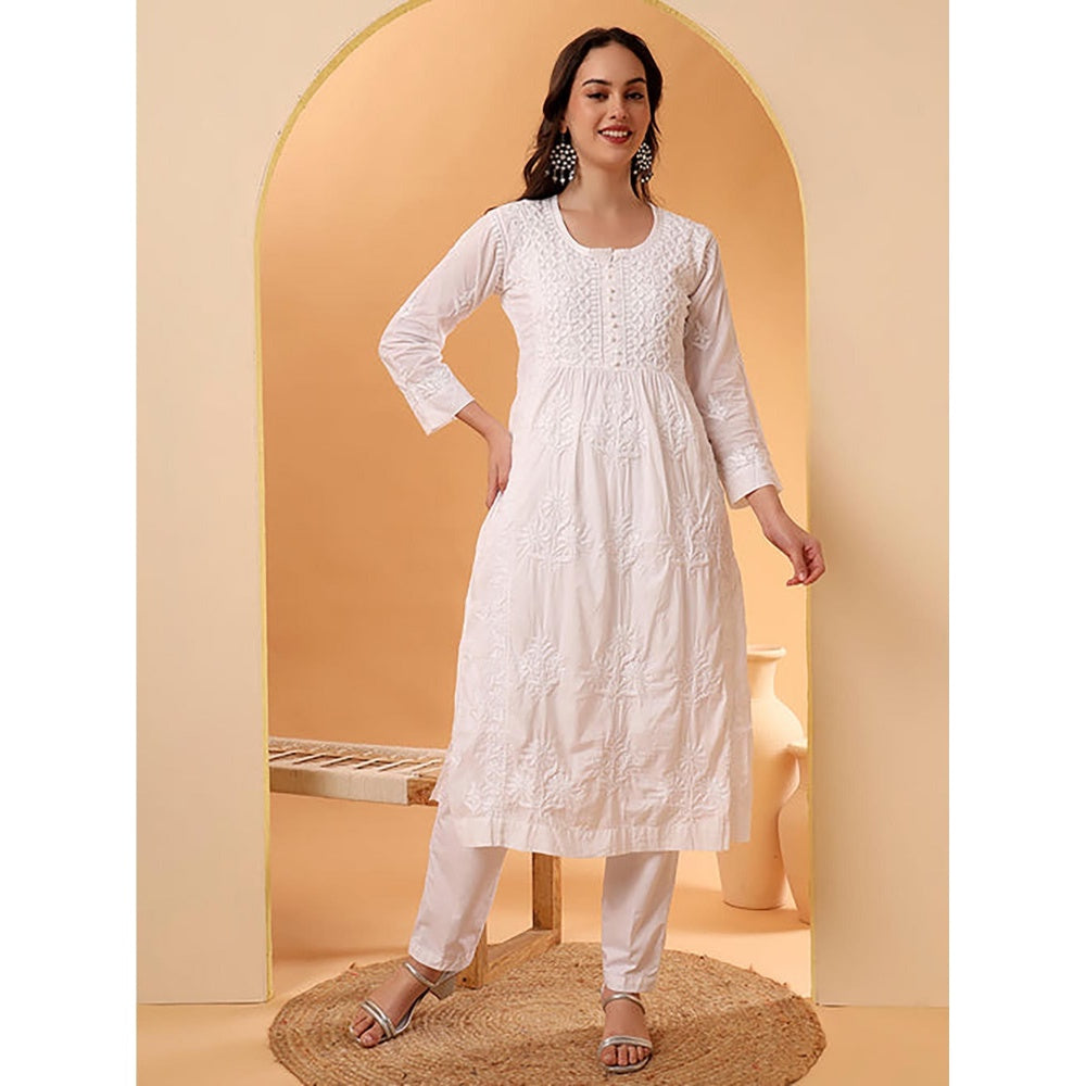 The Chikan Label Amulya Cotton Nyra Style White Kurta