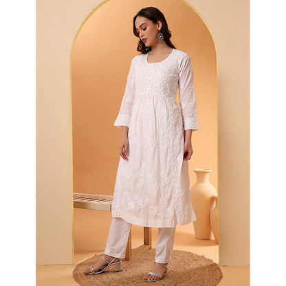 The Chikan Label Amulya Cotton Nyra Style White Kurta