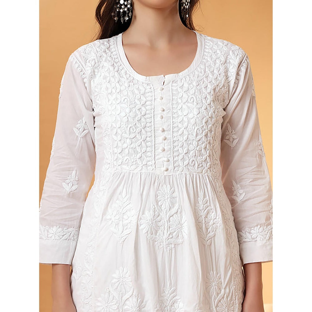 The Chikan Label Amulya Cotton Nyra Style White Kurta