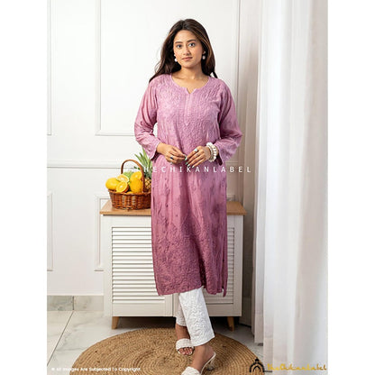 The Chikan Label Jivika Muslin Chikankari Straight Mauve Kurta