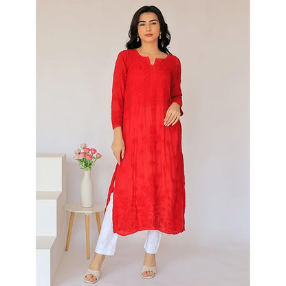 The Chikan Label Arzu Upada Silk Chikankari Straight Red Kurta
