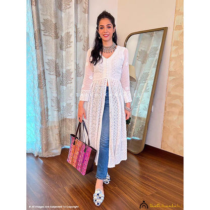The Chikan Label Prerna Chhabra White Naveli Chikankari Slit Kurta