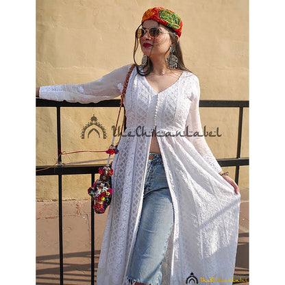 The Chikan Label Prerna Chhabra White Naveli Chikankari Slit Kurta