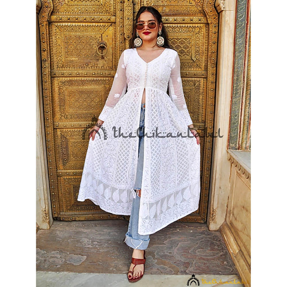 The Chikan Label Prerna Chhabra White Naveli Chikankari Slit Kurta