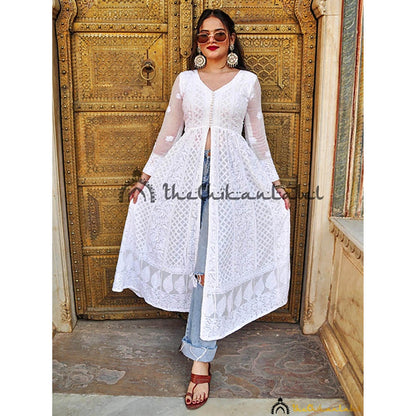The Chikan Label Prerna Chhabra White Naveli Chikankari Slit Kurta