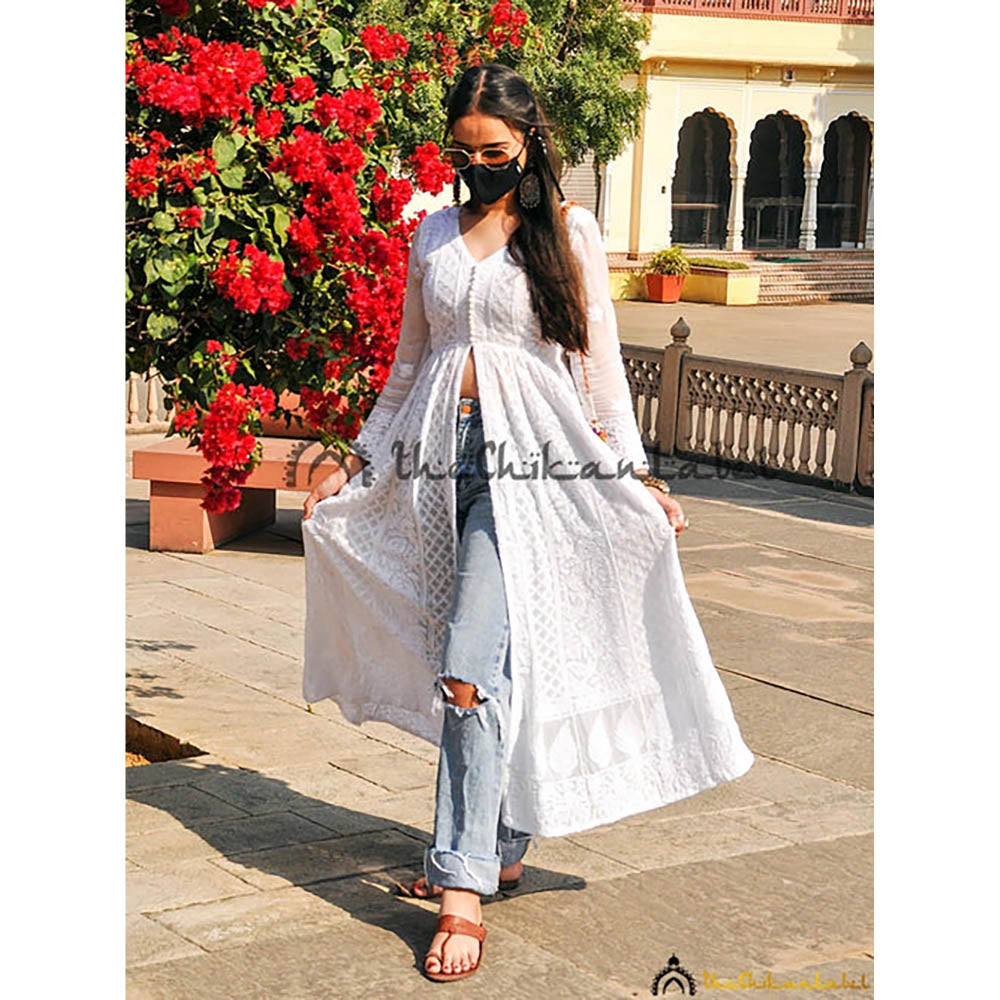 The Chikan Label Prerna Chhabra White Naveli Chikankari Slit Kurta