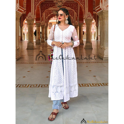 The Chikan Label Prerna Chhabra White Naveli Chikankari Slit Kurta