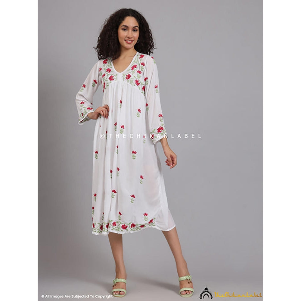 The Chikan Label Alia Muslin Chikankari White Anarkali