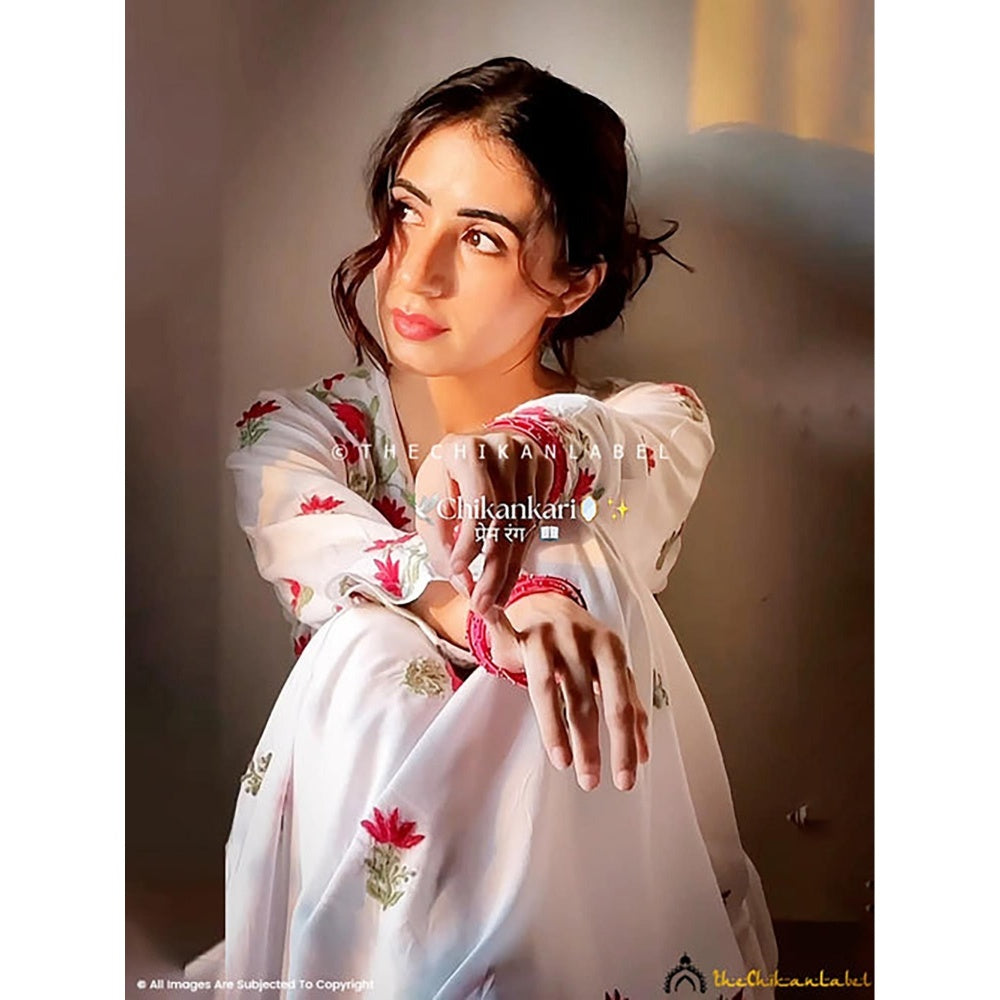 The Chikan Label Alia Muslin Chikankari White Anarkali