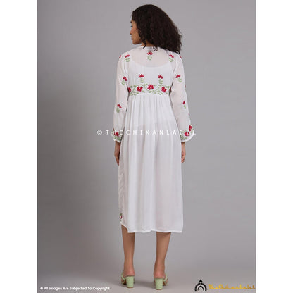 The Chikan Label Alia Muslin Chikankari White Anarkali