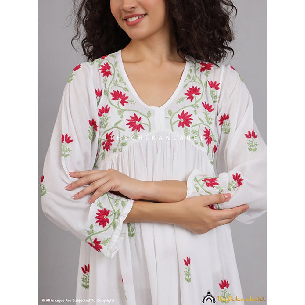 The Chikan Label Alia Muslin Chikankari White Anarkali