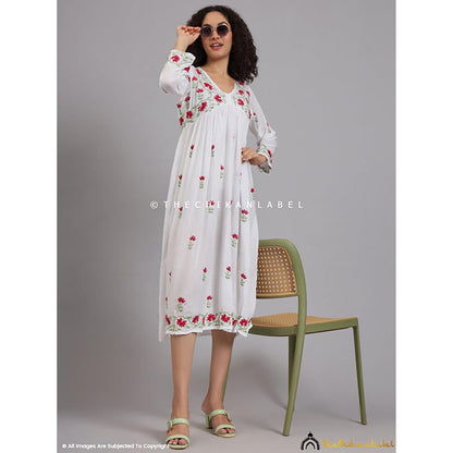 The Chikan Label Alia Muslin Chikankari White Anarkali