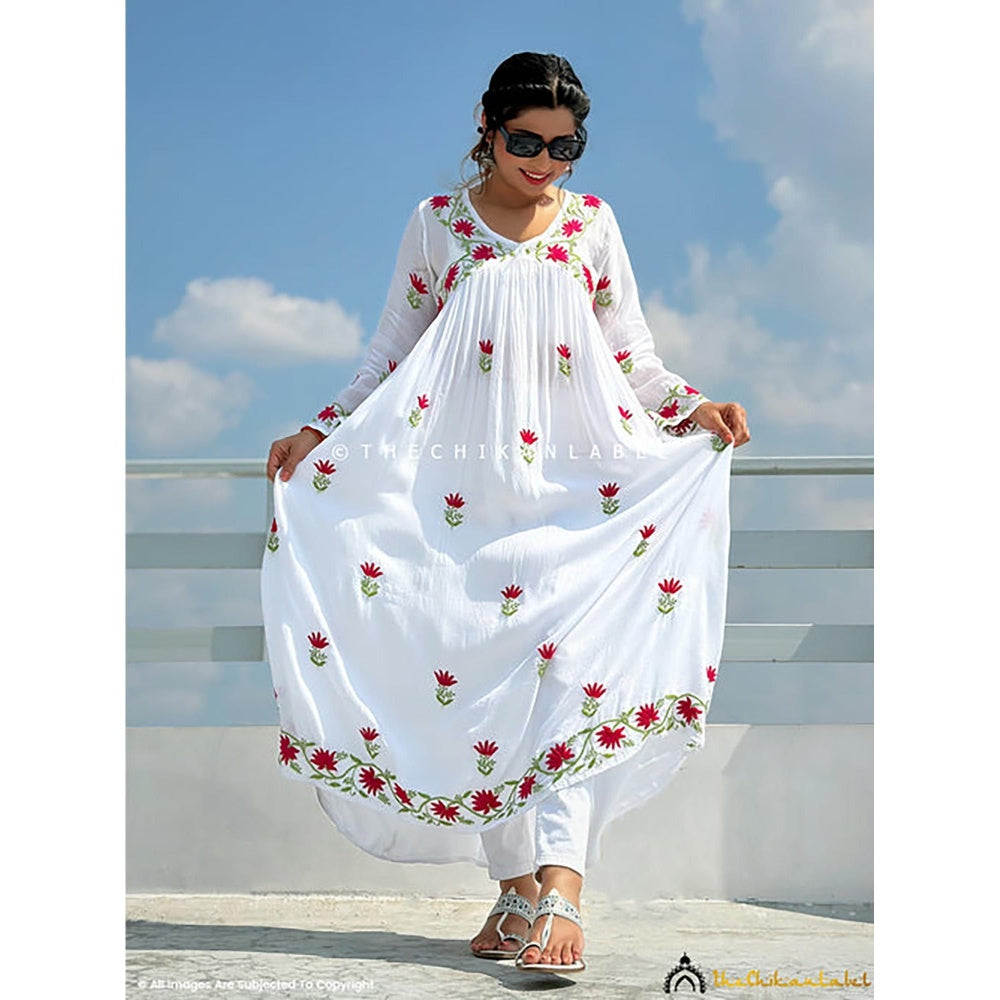 The Chikan Label Alia Muslin Chikankari White Anarkali