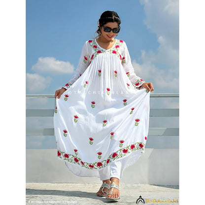 The Chikan Label Alia Muslin Chikankari White Anarkali