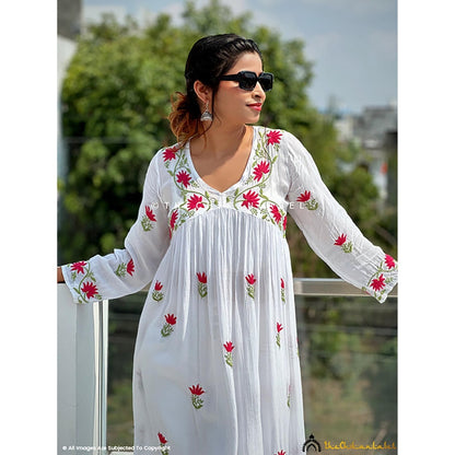 The Chikan Label Alia Muslin Chikankari White Anarkali