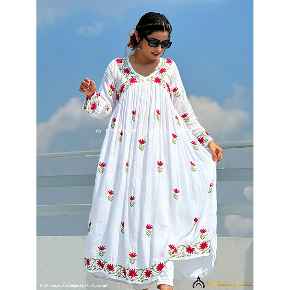 The Chikan Label Alia Muslin Chikankari White Anarkali