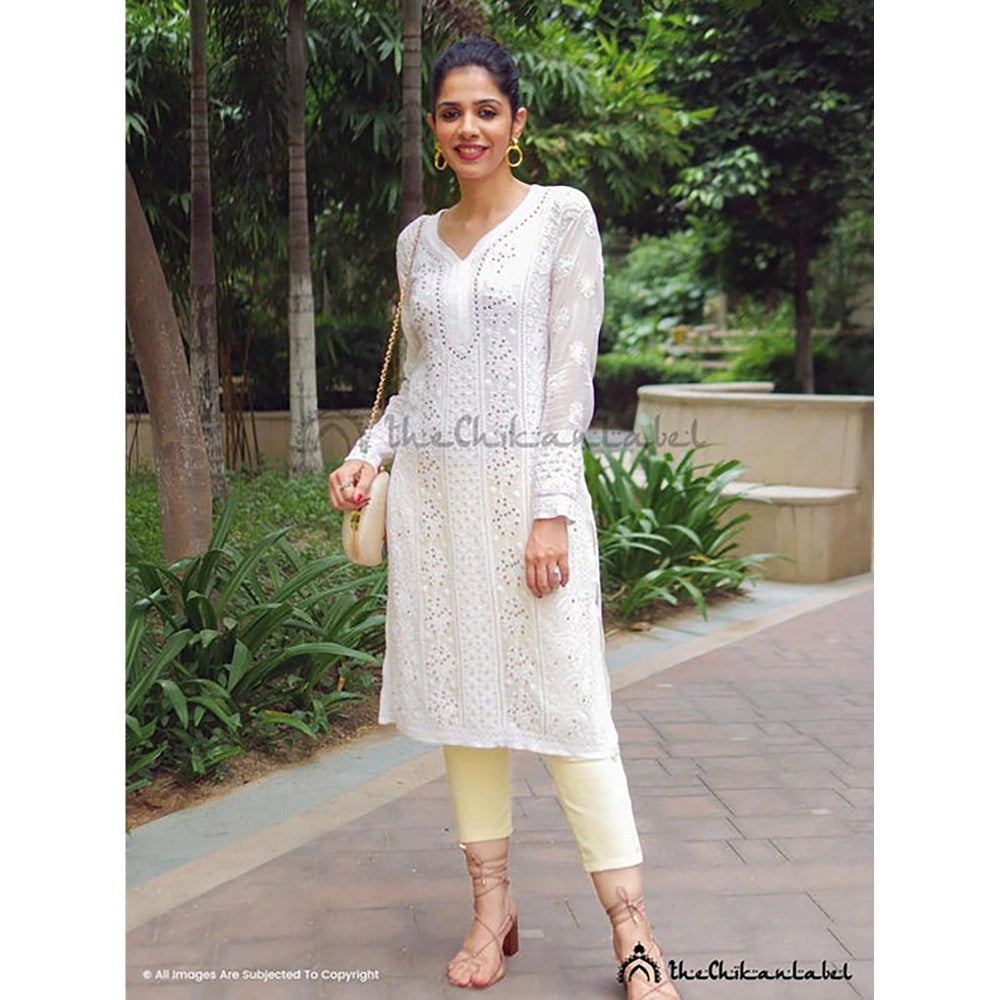 The Chikan Label Prerna Chhabra White Viscose Chikankari Straight Kurta