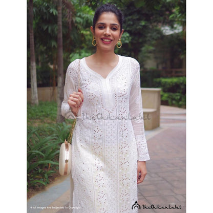 The Chikan Label Prerna Chhabra White Viscose Chikankari Straight Kurta