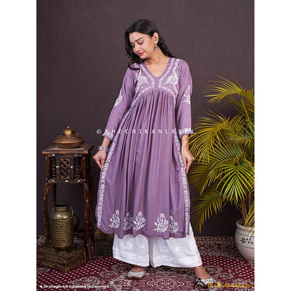 The Chikan Label Nayra Modal Chikankari Mauve Anarkali