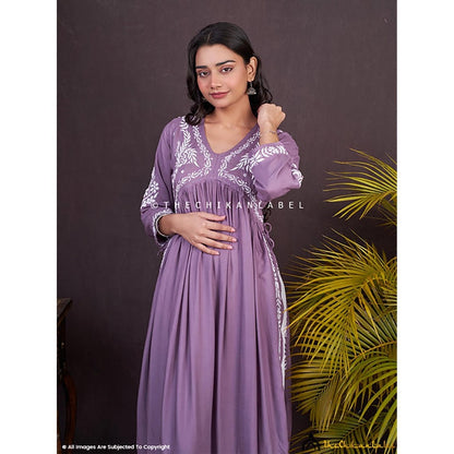 The Chikan Label Nayra Modal Chikankari Mauve Anarkali