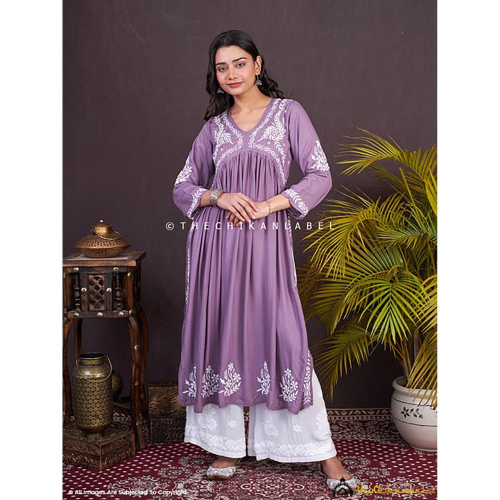The Chikan Label Nayra Modal Chikankari Mauve Anarkali