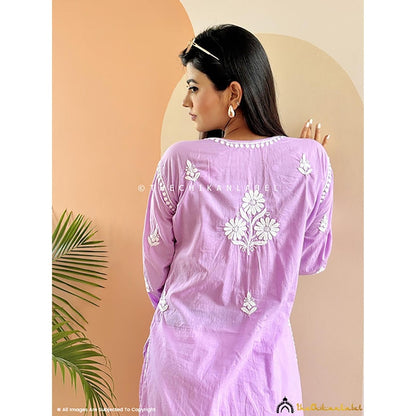 The Chikan Label Amulya Cotton Chikankari Nyra Cut Straight Lavender Kurta