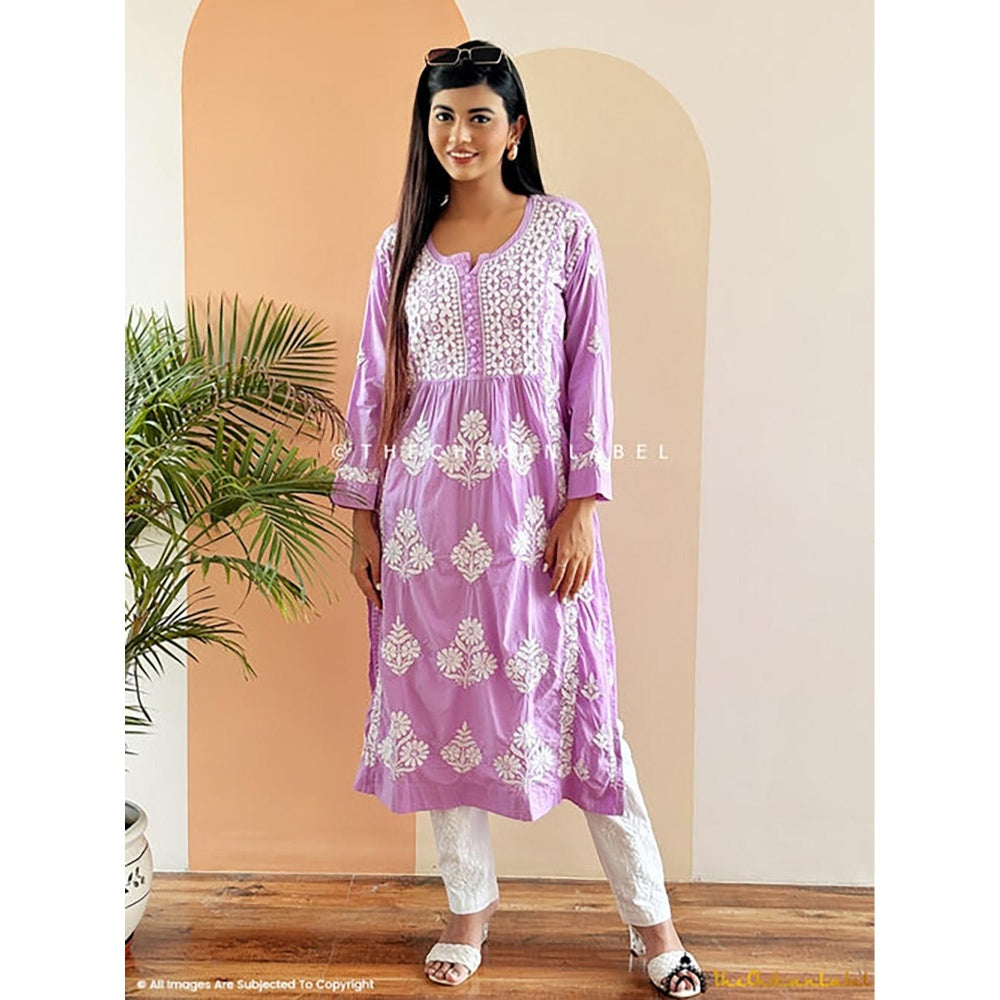 The Chikan Label Amulya Cotton Chikankari Nyra Cut Straight Lavender Kurta
