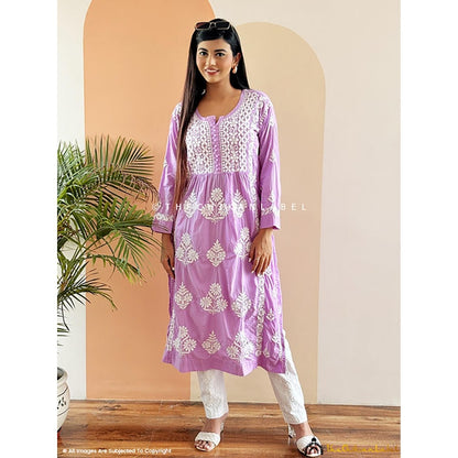 The Chikan Label Amulya Cotton Chikankari Nyra Cut Straight Lavender Kurta