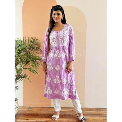 The Chikan Label Amulya Cotton Chikankari Nyra Cut Straight Lavender Kurta