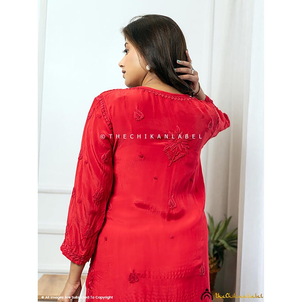 The Chikan Label Bindiya Crepe Chikankari Straight Red Kurta