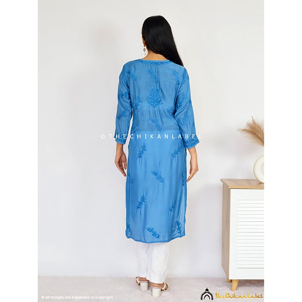The Chikan Label Daksha Muslin Chikankari Straight Blue Kurta