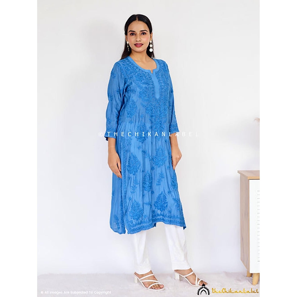 The Chikan Label Daksha Muslin Chikankari Straight Blue Kurta