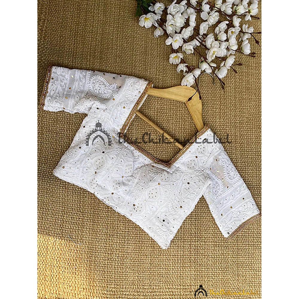 The Chikan Label White Square Neck Embroidered Chikankari Viscose Blouse