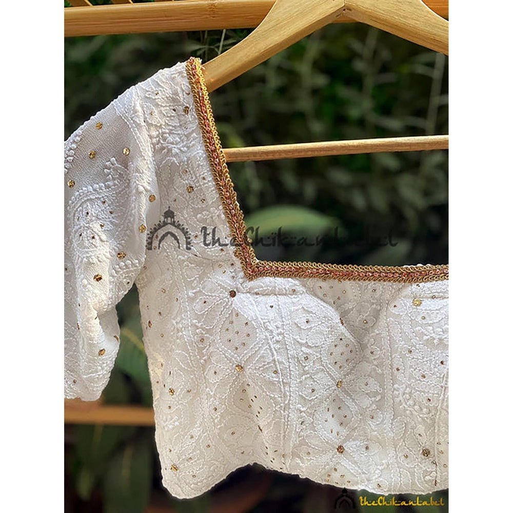 The Chikan Label White Square Neck Embroidered Chikankari Viscose Blouse