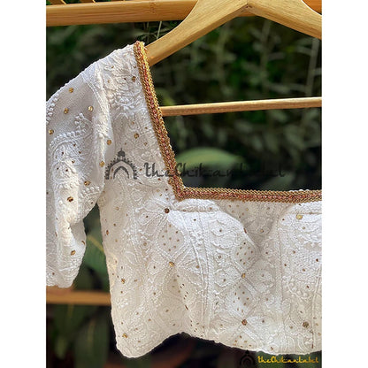 The Chikan Label White Square Neck Embroidered Chikankari Viscose Blouse