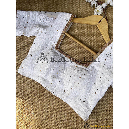 The Chikan Label White Square Neck Embroidered Chikankari Viscose Blouse
