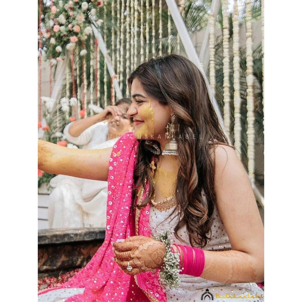 The Chikan Label Thatbohogirl Haldi Chikankari Semi-Stitched Lehenga with Blouse and Dupatta