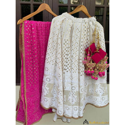 The Chikan Label Thatbohogirl Haldi Chikankari Semi-Stitched Lehenga with Blouse and Dupatta
