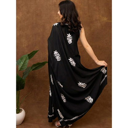 The Chikan Label Black Ashvi Modal Chikankari Sleeveless Kurta with Pant and Dupatta