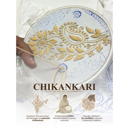 The Chikan Label Tiya Green Chanderi Chikankari Kurta with Pant and Dupatta